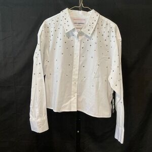 Karl Lagerfeld Paris Limited Edition White Rhinestone Stud Button Down Shirt L